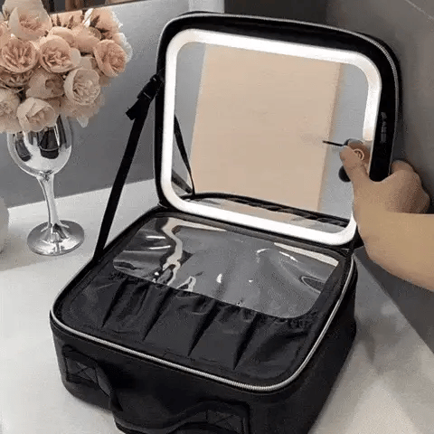 Bolsa de Maquilhagem de Luxo com Espelho LED Recarregável ✨