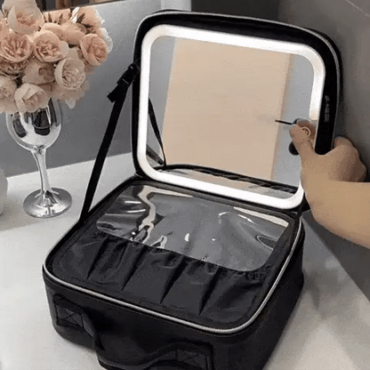 Bolsa de Maquilhagem de Luxo com Espelho LED Recarregável ✨