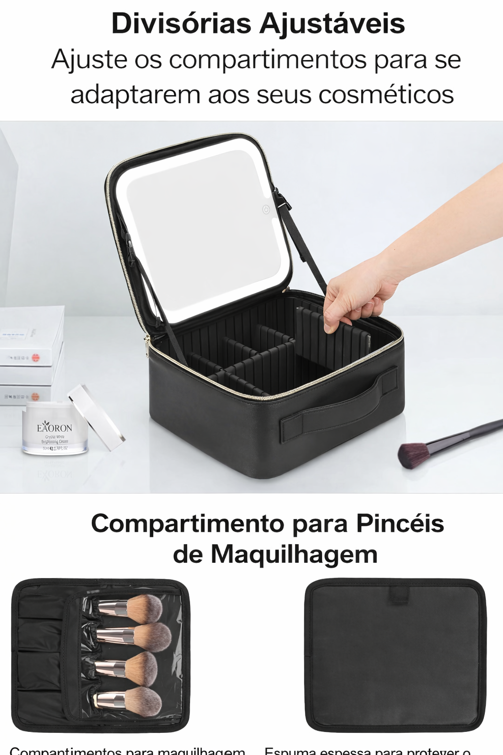 Bolsa de Maquilhagem de Luxo com Espelho LED Recarregável ✨