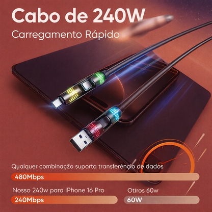🔌 Cabo de Carregamento Rápido 4-em-1 (240W) ⚡