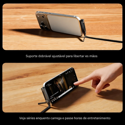 ⚡ Cabo de Carregamento Rápido 2-em-1 (240W) 🔥 Suporte Invisível Integrado para Telemóvel