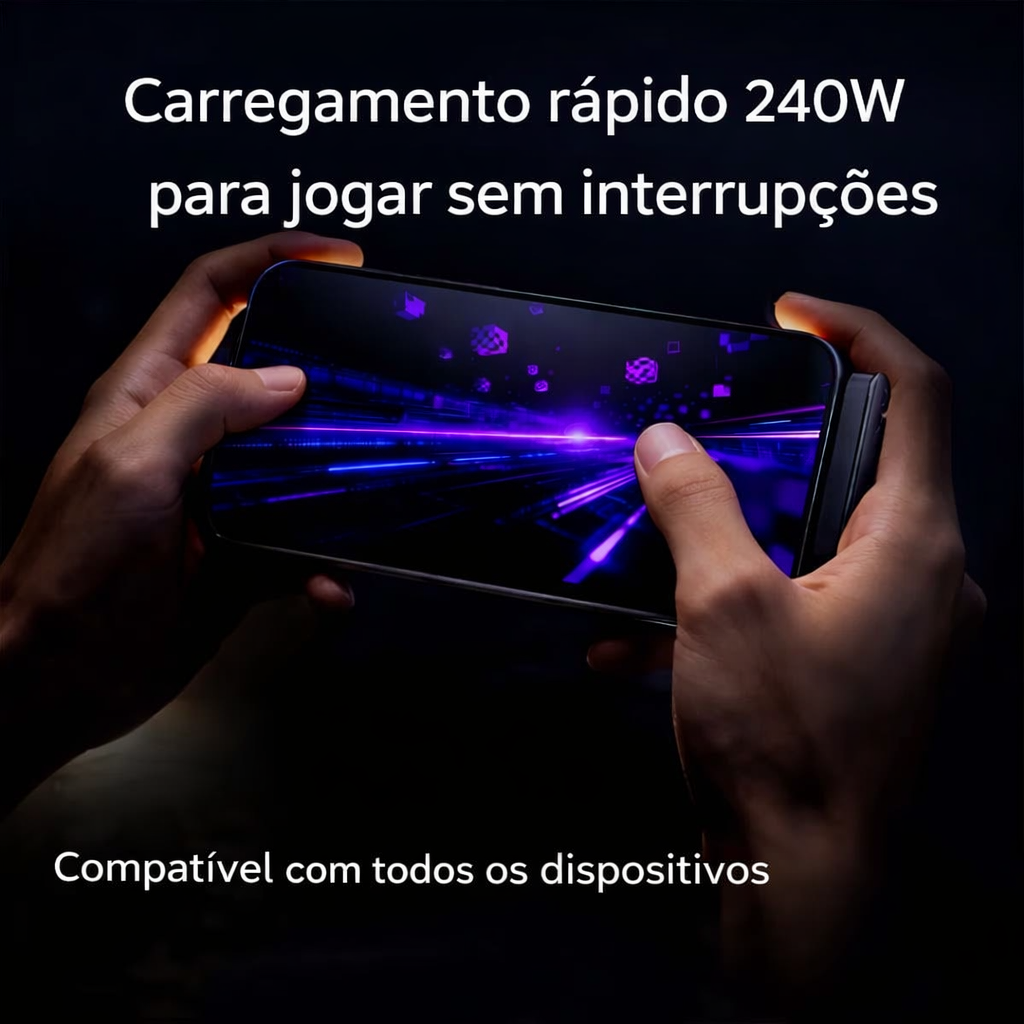 ⚡ Cabo de Carregamento Rápido 2-em-1 (240W) 🔥 Suporte Invisível Integrado para Telemóvel
