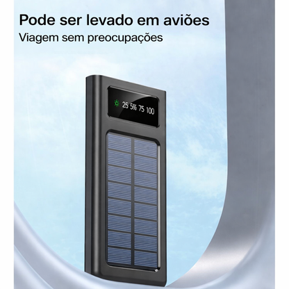 Power Bank Solar 30.000mAh – Carregador Portátil à Prova de Água com 4 Portas USB e Cabos Integrados