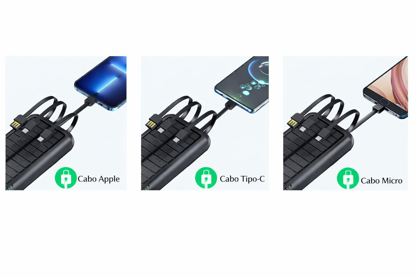 Power Bank Solar 30.000mAh – Carregador Portátil à Prova de Água com 4 Portas USB e Cabos Integrados