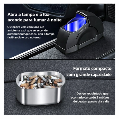 Cinzeiro Automóvel com Tampa Deslizante — Compacto, Anti-Odores e com Iluminação LED