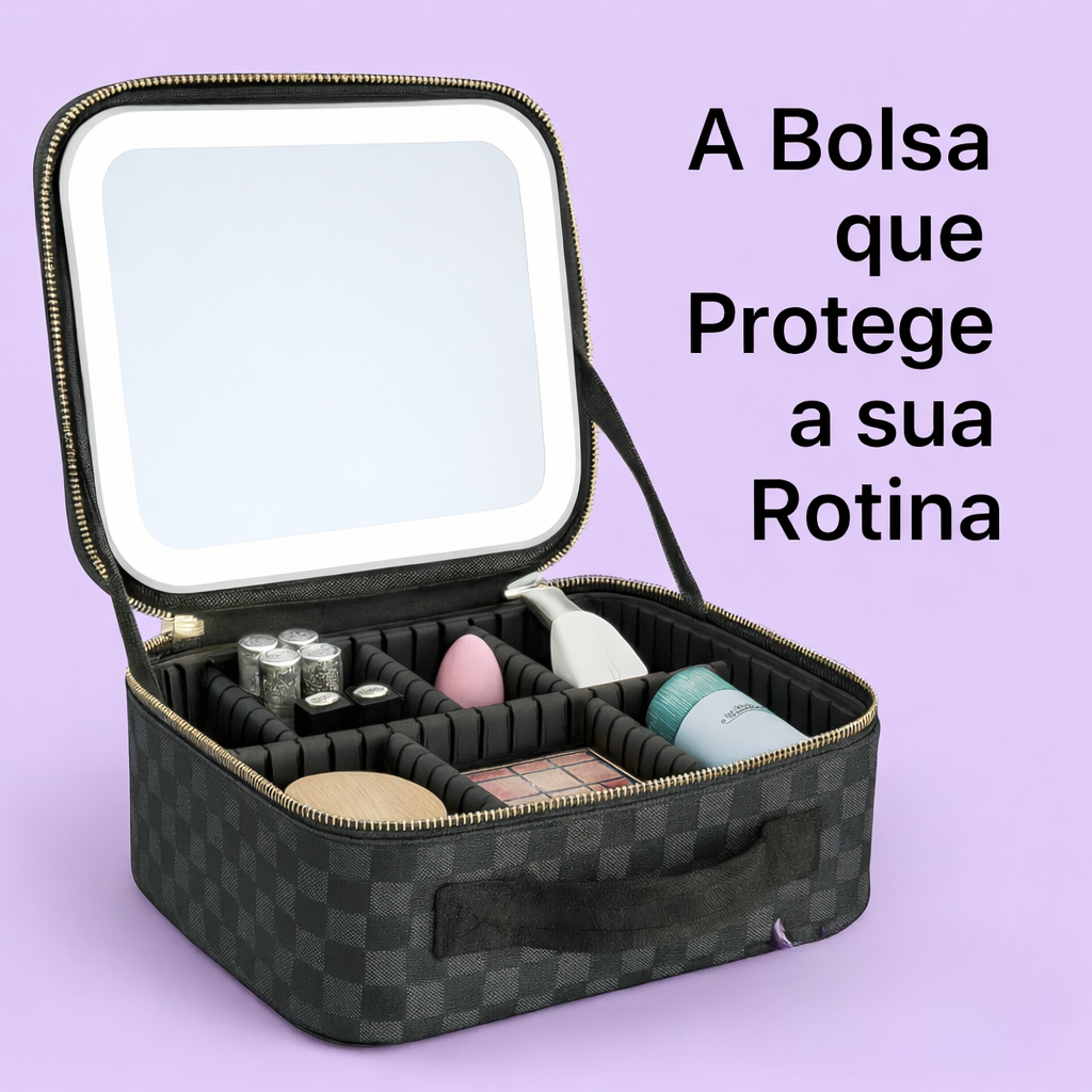 Bolsa de Maquilhagem de Luxo com Espelho LED Recarregável ✨