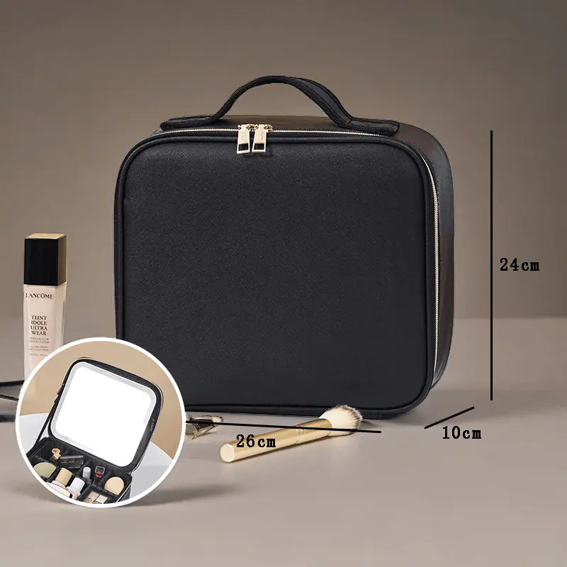 Bolsa de Maquilhagem de Luxo com Espelho LED Recarregável ✨