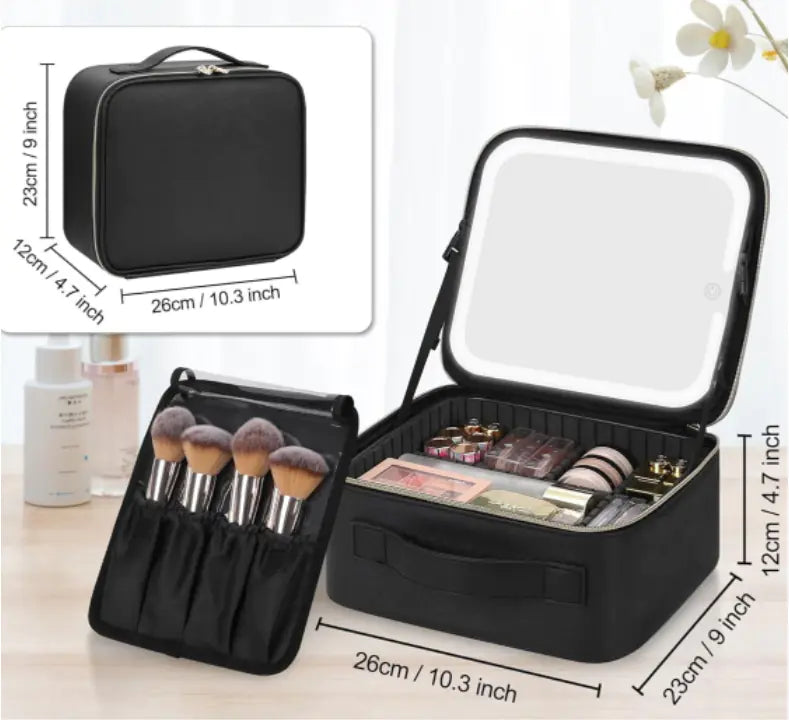 Bolsa de Maquilhagem de Luxo com Espelho LED Recarregável ✨