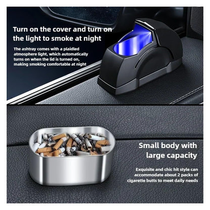 Cinzeiro para automóvel com tampa deslizante — compacto, com vedante de odores e iluminação LED