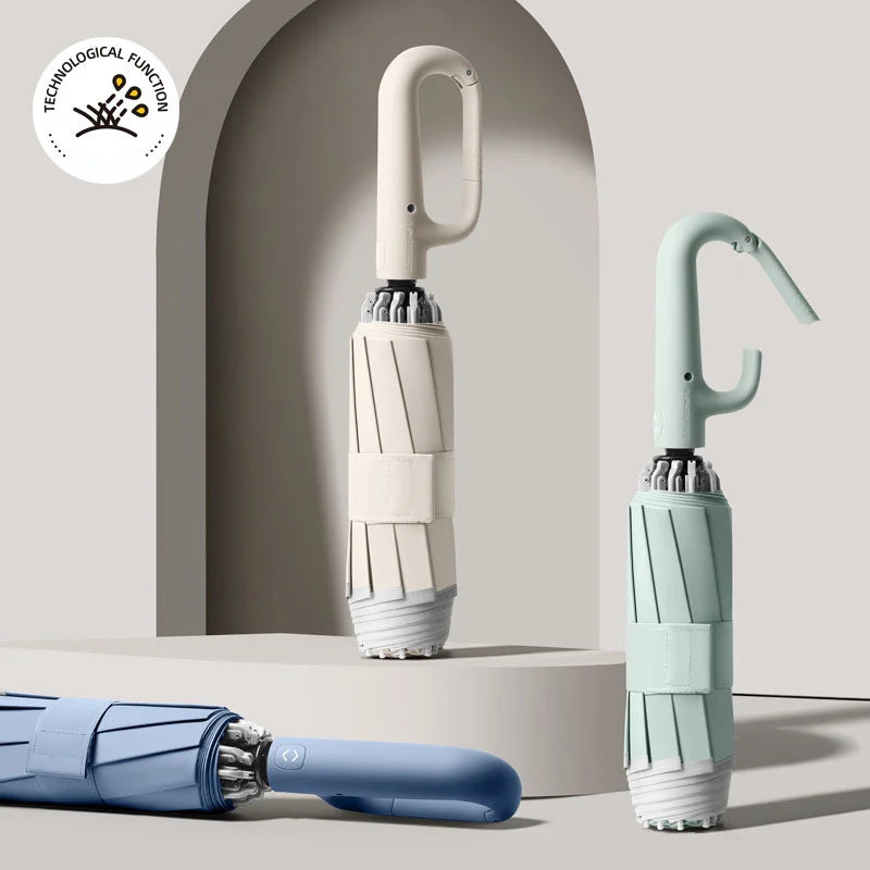 Guarda-chuvas com pega, robustos e resistentes ao vento, portáteis para viagens.